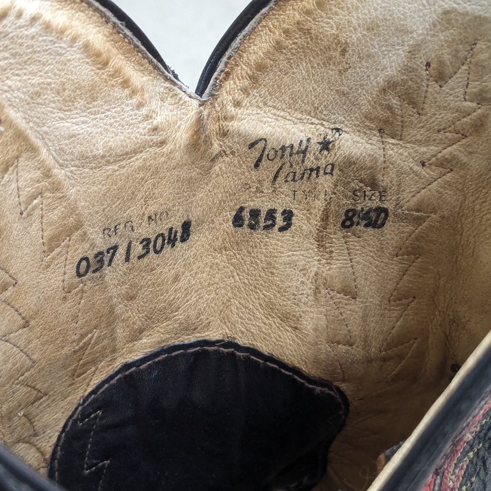 Tony Lama Cowboy Boots Red Black Lizard Leather Men 8.5 D - Picture 5 of 15